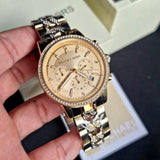 Michael Kors Ritz Chronograph Gold Dial Gold Steel Strap Watch For Women - MK6937 Authentic Buy Shop Now