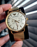 Emporio Armani Aviator Chronograph Quartz Beige Dial Gold Mesh Bracelet Watch For Men - AR11315 Authentic Buy Shop Now