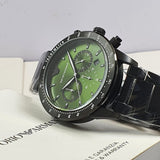 Emporio Armani Mario Chronograph Green Dial Black Steel Strap Watch For Men - AR11472 Authentic Buy Shop Now