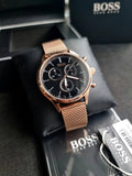 Hugo Boss Companion Quartz Black Dial Rose Gold Mesh Bracelet Watch For Men - HB1513548 Authentic Buy Shop Now