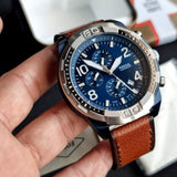 Fossil Bronson Chronograph Luggage Blue Dial Brown Leather Strap Watch for Men - FS5829 Authentic Buy Shop Now