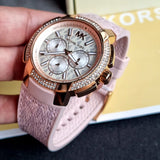 Michael Kors Sidney Multifunction White Dial Pink Silicone Strap Watch For Women - MK7222 Authentic Buy Shop Now