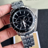 Michael Kors Cunningham Multifunction Black Dial Silver Steel Strap Watch For Men - MK7156 Authentic Buy Shop Now