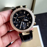 Michael Kors Parker Chronograph Black Dial Black Leather Strap Watch For Women - MK6984 Authentic Buy Shop Now