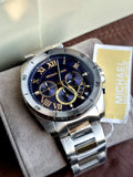 Michael Kors Brecken Chronograph Blue Dial Two Tone Steel Strap Watch For Men - MK8437 Authentic Buy Shop Now