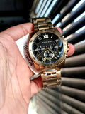 Michael Kors Brecken Chronograph Analog Black Dial Rose Gold Steel Strap Watch For Women - MK8563 Authentic Buy Shop Now