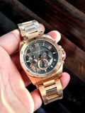 Michael Kors Brecken Chronograph Analog Black Dial Rose Gold Steel Strap Watch For Women - MK8563 Authentic Buy Shop Now
