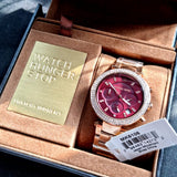 Michael Kors Parker Chronograph Red Dial Rose Gold Steel Strap Watch For Women - MK6106 Authentic Buy Shop Now