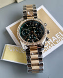 Michael Kors Lexington Chronograph Green Dial Two Tone Steel Strap Watch For Women - MK7303 Authentic Buy Shop Now