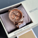 Michael Kors Ritz Chronograph Rose Gold Dial Rose Gold Steel Strap Watch For Women - MK7302 Authentic Buy Shop Now