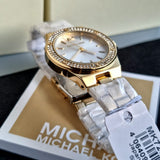 Michael Kors Lennox Three Hand Silver Dial Two Tone Steel Strap Watch For Women - MK7338 Authentic Buy Shop Now