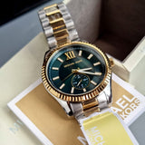 Michael Kors Lexington Quartz Green Dial Two Tone Steel Strap Watch For Men - MK9063 Authentic Buy Shop Now
