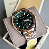Michael Kors Lexington Quartz Green Dial Two Tone Steel Strap Watch For Men - MK9063 Authentic Buy Shop Now