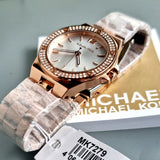 Michael Kors Lennox Three Hand Silver Dial Rose Gold Steel Strap Watch For Women - MK7279 Authentic Buy Shop Now