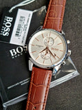 Hugo Boss Jet Chronograph Quartz Silver Dial Brown Leather Strap Watch For Men - HB1513280 Authentic Buy Shop Now