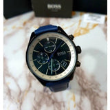 Hugo Boss Grand Prix Chronograph Black Dial Blue Leather Strap Watch for Men - 1513563 Authentic Buy Shop Now
