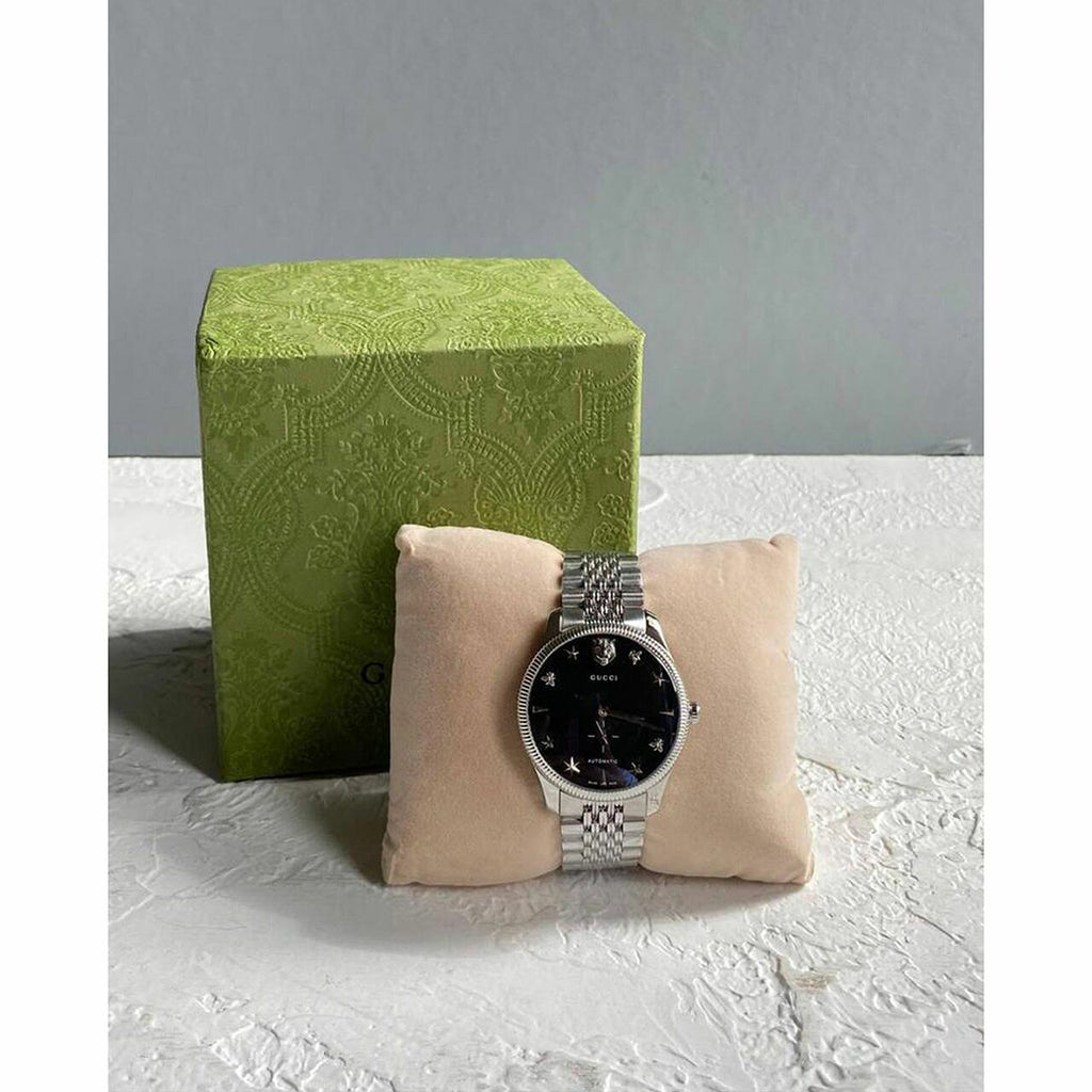 Gucci G Timeless Automatic Black Dial Silver Steel Strap Watch For Men - YA126353 Authentic Buy Shop Now