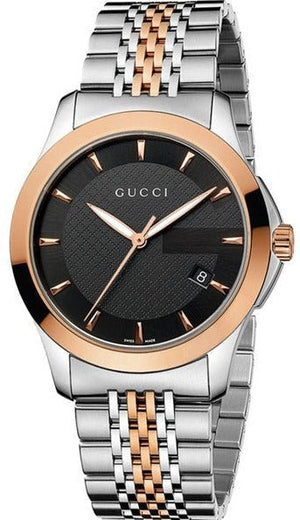 Gucci G Timeless Black Dial Two Tone Steel Strap Watch For Men - YA126410 Authentic Buy Shop Now