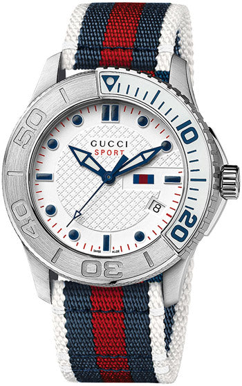 Gucci G Timeless White Dial Two Tone Nylon Strap Watch For Men - YA126231 Authentic Buy Shop Now