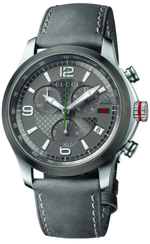 Gucci G Timeless Chronograph Grey Dial Grey Leather Strap Watch For Men - YA126242 Authentic Buy Shop Now