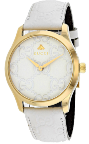 Gucci G Timeless Quartz White Dial White Leather Strap Watch For Women - YA1264033A Authentic Buy Shop Now
