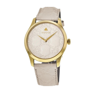 Gucci G Timeless Quartz White Dial White Leather Strap Watch For Women - YA1264033A Authentic Buy Shop Now