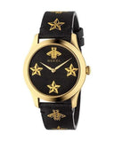 Gucci G Timeless Bee Motif Black Dial Black Leather Strap Watch For Women - YA1264055 Authentic Buy Shop Now