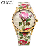Gucci G Timeless Floral Gold Dial White Leather Strap Watch For Women - YA1264084 Authentic Buy Shop Now