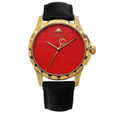 Gucci G Timeless Coral Red Dial Black Leather Strap Watch For Men - YA126464 Authentic Buy Shop Now