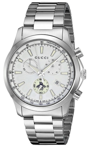 Gucci G Timeless Chronograph White Dial Silver Steel Strap Watch For Men - YA126472 Authentic Buy Shop Now