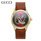 Gucci Le Marche Des Merveilles Red & Green Dial Brown Leather Strap Unisex Watch - YA126497 Authentic Buy Shop Now