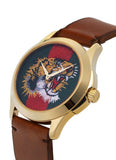 Gucci Le Marche Des Merveilles Red & Green Dial Brown Leather Strap Unisex Watch - YA126497 Authentic Buy Shop Now