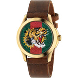 Gucci Le Marche Des Merveilles Red & Green Dial Brown Leather Strap Unisex Watch - YA126497 Authentic Buy Shop Now