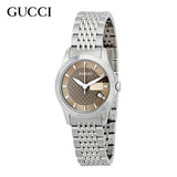 Gucci G Timeless Brown Dial Silver Steel Strap Watch For Women - YA126503 Authentic Buy Shop Now