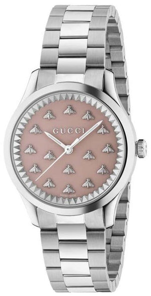 Gucci G Timeless Quartz Pink Dial Silver Steel Strap Watch for Women - YA1265033 Authentic Buy Shop Now