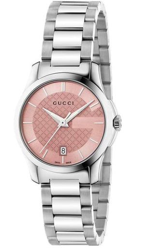 Gucci G Timeless Pink Dial Silver Steel Strap Watch For Women - YA126524 Authentic Buy Shop Now