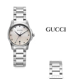 Gucci G Timeless Diamonds Mother of Pearl Dial Silver Steel Strap Watch For Women - YA126542 Authentic Buy Shop Now