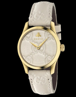 Gucci G Timeless Quartz White Dial White Leather Strap Watch For Women - YA126580A