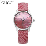 Gucci G-Timeless Pink Mother of Pearl Dial Pink Leather Strap Watch For Women - YA126586 Authentic Buy Shop Now