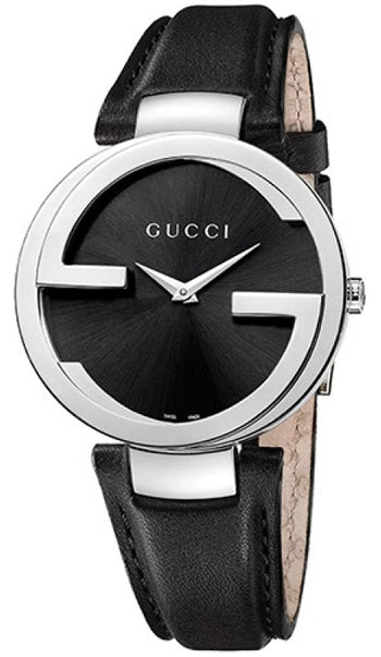 Gucci G Interlocking Black Dial Black Leather Strap Watch For Women - YA133501 Authentic Buy Shop Now