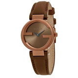 Gucci G Interlocking Brown Dial Brown Leather Strap Watch For Women - YA133504 Authentic Buy Shop Now