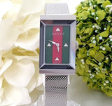 Gucci G Frame Red and Green Dial Silver Mesh Bracelet Watch For Women - YA147401 Authentic Buy Shop Now