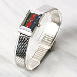 Gucci G Frame Quartz Diamonds Green & Red Mother of Pearl Dial Silver Mesh Bracelet Watch For Women - YA147510 Authentic Buy Shop Now