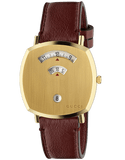 Gucci Grip Yellow Gold Dial Maroon Leather Strap Unisex Watch - YA157411 Authentic Buy Shop Now