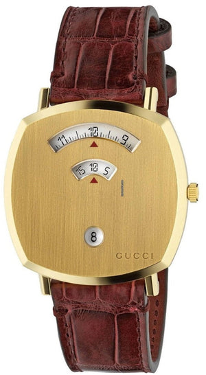Gucci Grip Quartz Gold Dial Maroon Leather Strap Watch For Women - YA157413 Authentic Buy Shop Now