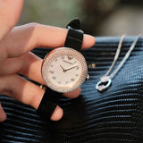Emporio Armani Rosa Quartz Mother Of Pearl White Dial Black Leather Strap Watch For Women - AR11356 Authentic Buy Shop Now