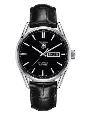 Tag Heuer Carrera Automatic Black Dial Black Leather Strap Watch for Men - WAR201A.FC6266 Authentic Buy Shop Now