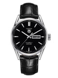 Tag Heuer Carrera Automatic Black Dial Black Leather Strap Watch for Men - WAR201A.FC6266 Authentic Buy Shop Now