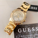 Guess Confetti Diamonds Silver Dial Gold Steel Strap Watch for Women - W0774L5 Authentic Buy Shop Now
