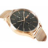 Hugo Boss Associate Black Dial Rose Gold Mesh Bracelet Watch for Men - 1513806 Authentic Buy Shop Now